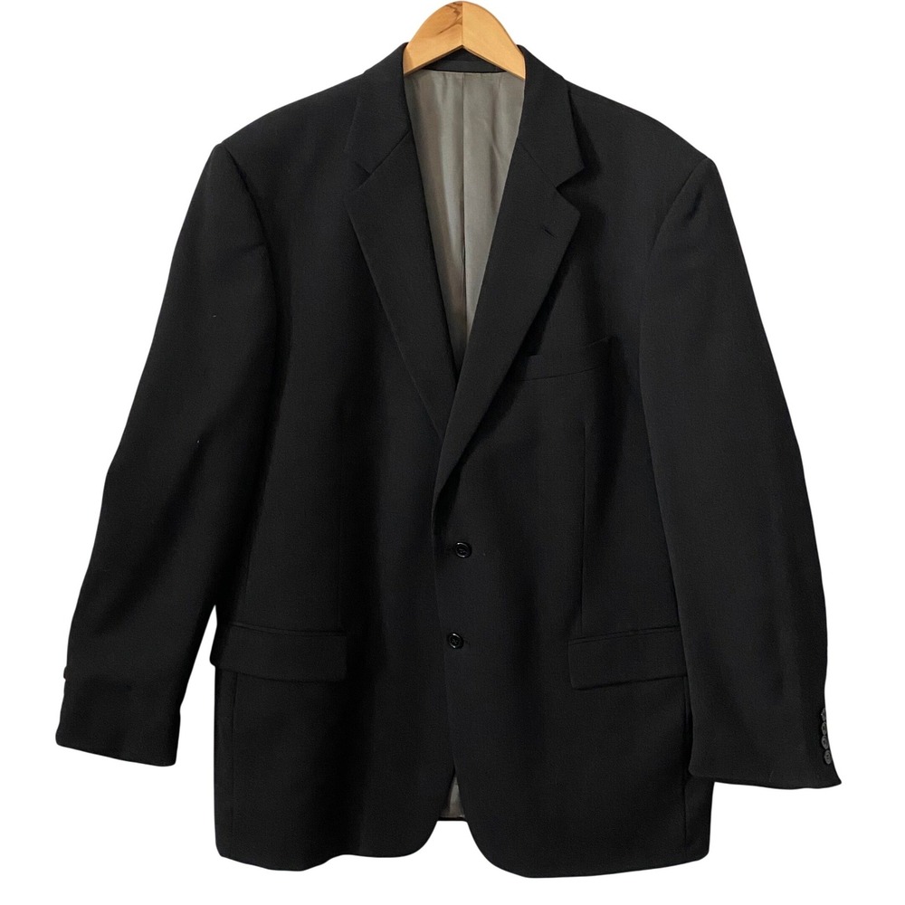 Tallia Uomo Mens Black Super 100s Worsted Wool Blazer Sport Coat 46 Long